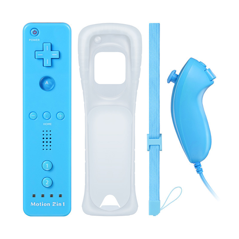 Wii Remote Controller and Nunchuck Built-in Motion Plus, with Silicone Case and Wrist Strap for Nintendo Wii/Wii U(Blue)